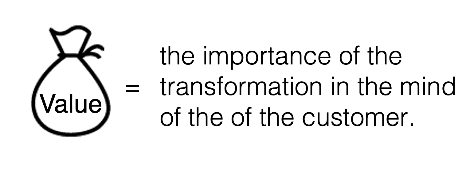 Value is the importance of the transformation in the mind of your customer. 